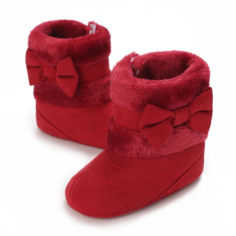 0-18M baby shoes Girls winter plush comfort snow boots cute bow cotton shoes baby soft soled non-slip toddler shoes
