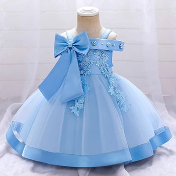 Baby Girls Elegant Big Bow Party Dress | Wedding & Birthday Princess Gown 6-36M