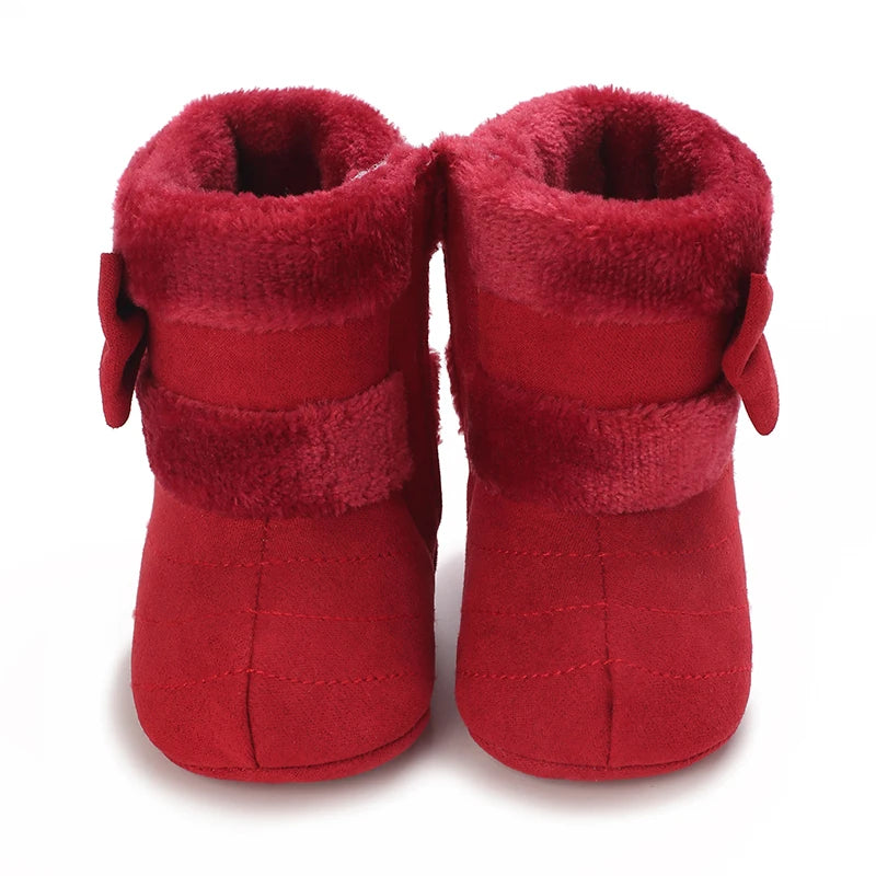 0-18M baby shoes Girls winter plush comfort snow boots cute bow cotton shoes baby soft soled non-slip toddler shoes