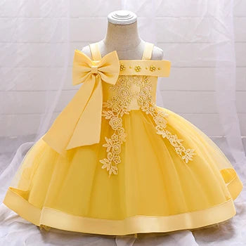 Baby Girls Elegant Big Bow Party Dress | Wedding & Birthday Princess Gown 6-36M