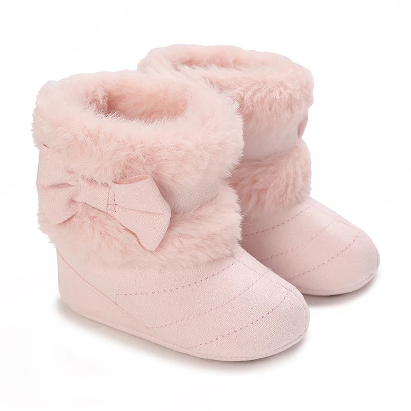 0-18M baby shoes Girls winter plush comfort snow boots cute bow cotton shoes baby soft soled non-slip toddler shoes