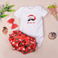 3 Pcs Set Baby Newborns 2025 Summer Cotton Short Sleeve Leopard Bodysuit High-heeled Shoes Christmas Ruffle Baby Girl Clothes Set
