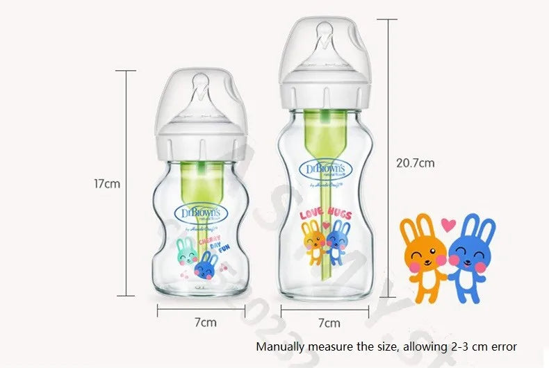 Dr. Brown's newborn glass baby bottle, wide diameter, anti-colic, gas-liquid separation 150ML + 270ML