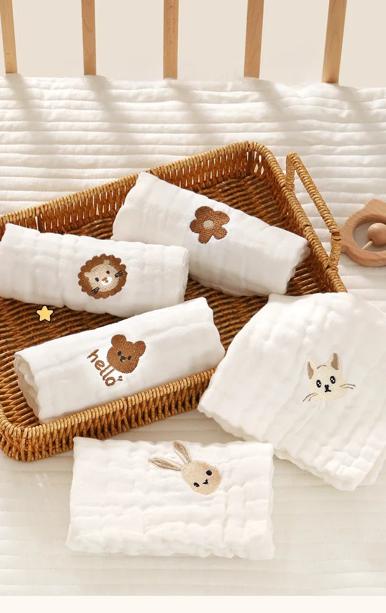 6 Layer Cotton Embroidery Baby Saliva Towels Hand Face Wipes Newborn