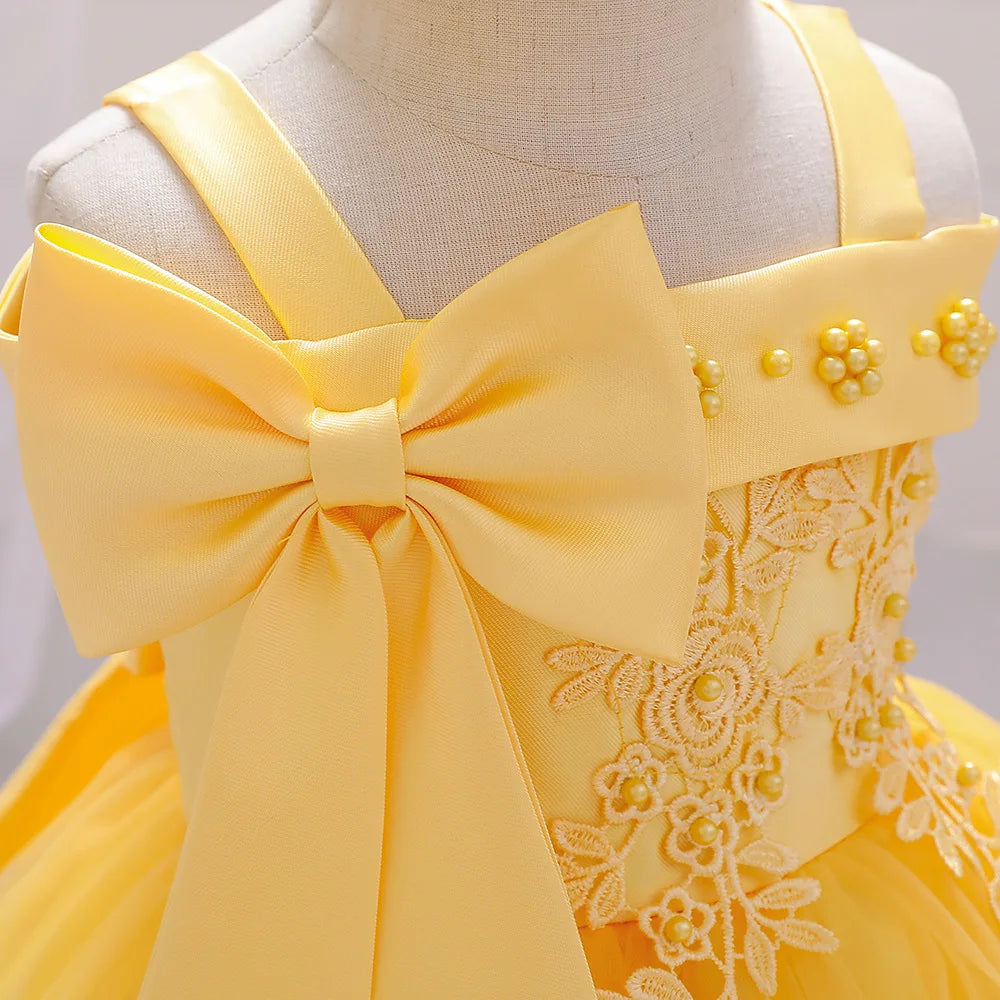Baby Girls Elegant Big Bow Party Dress | Wedding & Birthday Princess Gown 6-36M