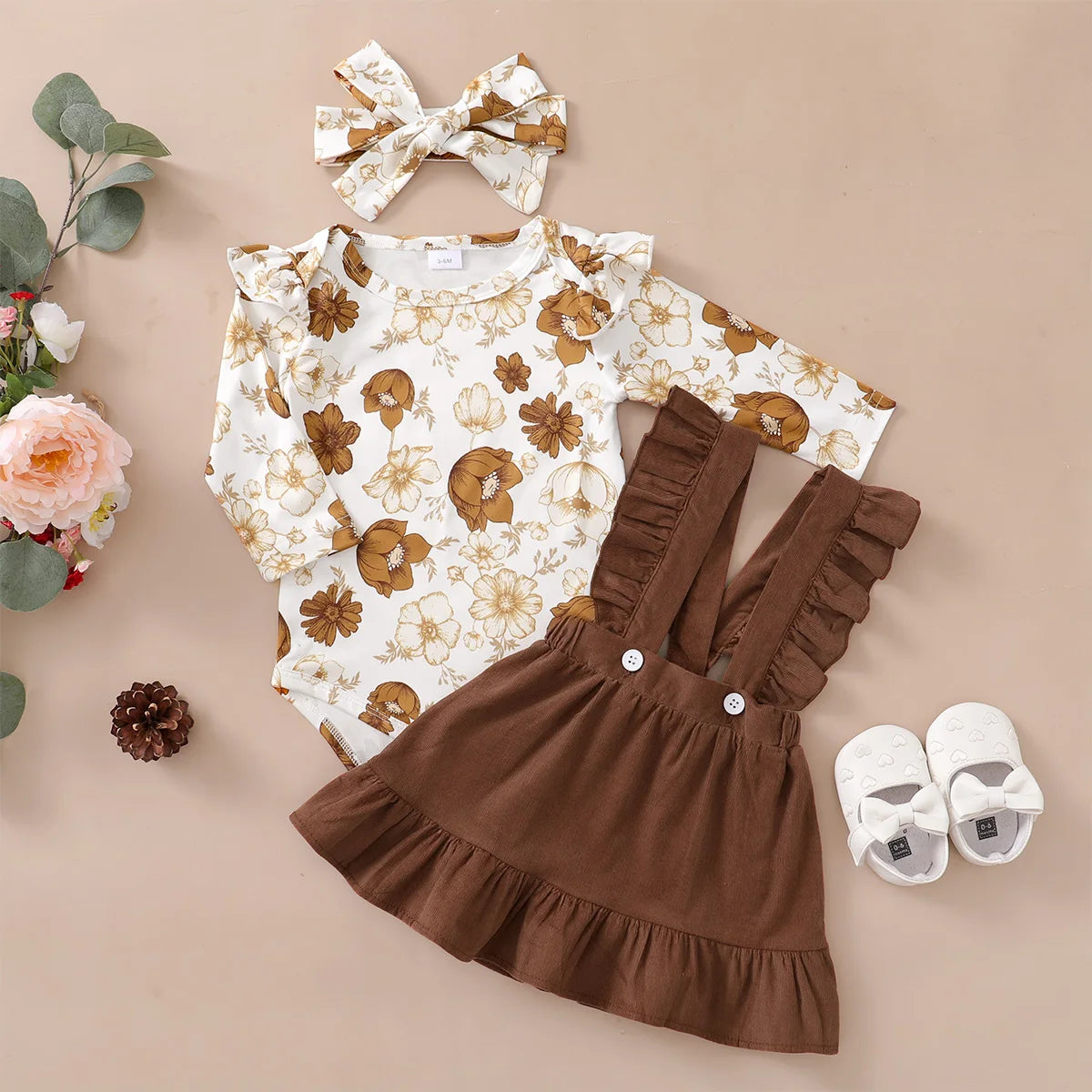 0-12Months Newborn Baby Girl 3PCS Clothes Set Floral Long Sleeve Fashion Spring & Autumn Daily Outfit