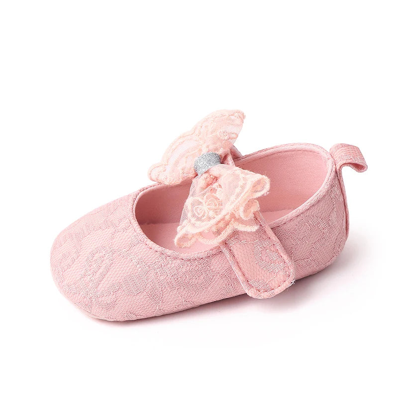 Baby Soft Cotton Shoes Beautiful Lace Bowknot Mary Jane 6 to 12 Month Baby Girl Prewalking Shoes High Quality Soft and Anti-slip