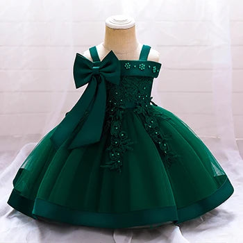 Baby Girls Elegant Big Bow Party Dress | Wedding & Birthday Princess Gown 6-36M