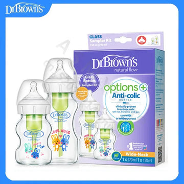 Dr. Brown's newborn glass baby bottle, wide diameter, anti-colic, gas-liquid separation 150ML + 270ML