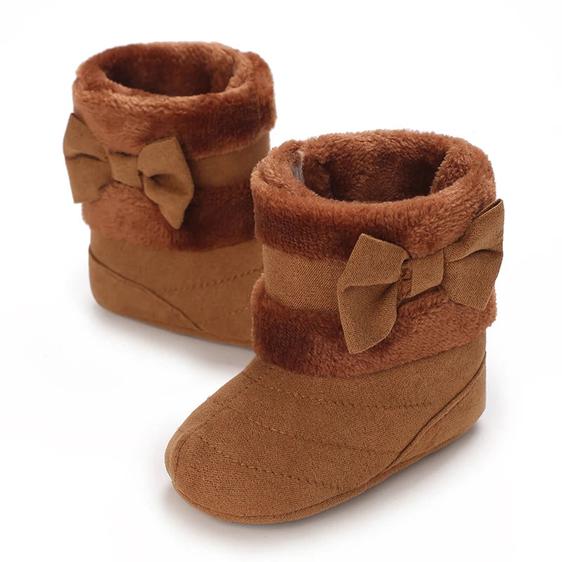 0-18M baby shoes Girls winter plush comfort snow boots cute bow cotton shoes baby soft soled non-slip toddler shoes