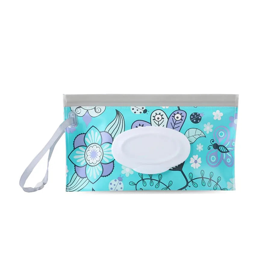 Baby Wet Wipe Pouch Cute Snap-Strap Refillable