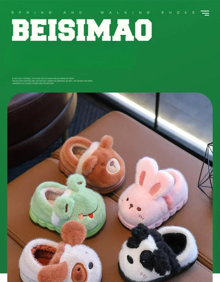 Baby Warm Cotton Shoes Autumn Winter New Boys Girls Cartoon Animal Cotton Slippers Non Slip Comfortable Soft Sole Plush Slippers