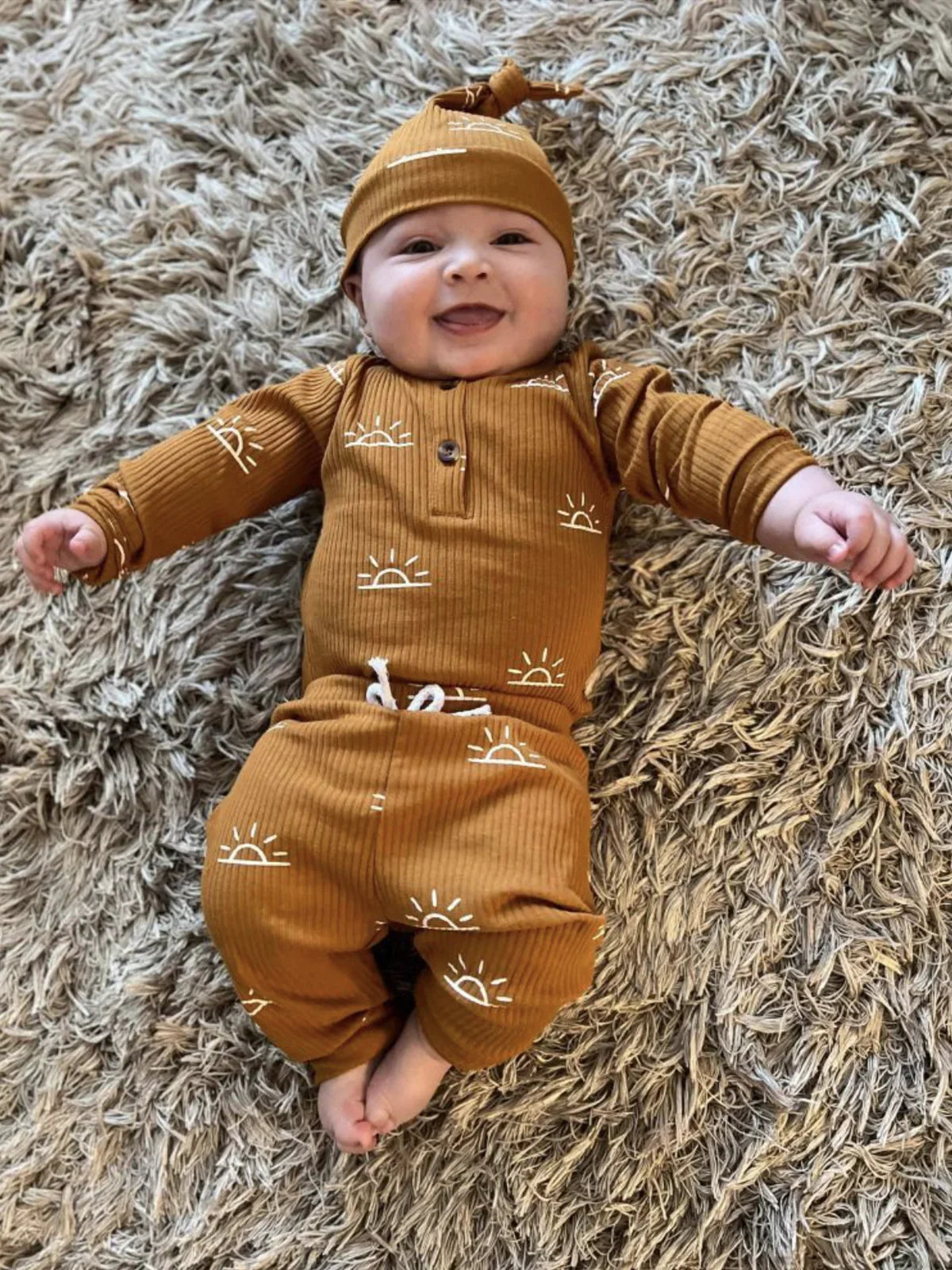 3 PCS Baby Boy Clothes Set Spring Autumn Knitted V-neck Romper+infant Pants+Cap Newborn Outfit