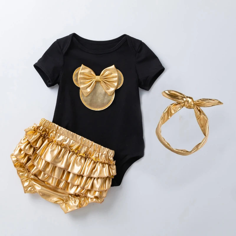 3 Pcs Set Baby Newborns 2025 Summer Cotton Short Sleeve Leopard Bodysuit High-heeled Shoes Christmas Ruffle Baby Girl Clothes Set