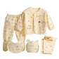 5pcs  Newborn Baby Suit Set Top 2 Pants Hat Bibs 0-3 M Clothing Set Boy Girl