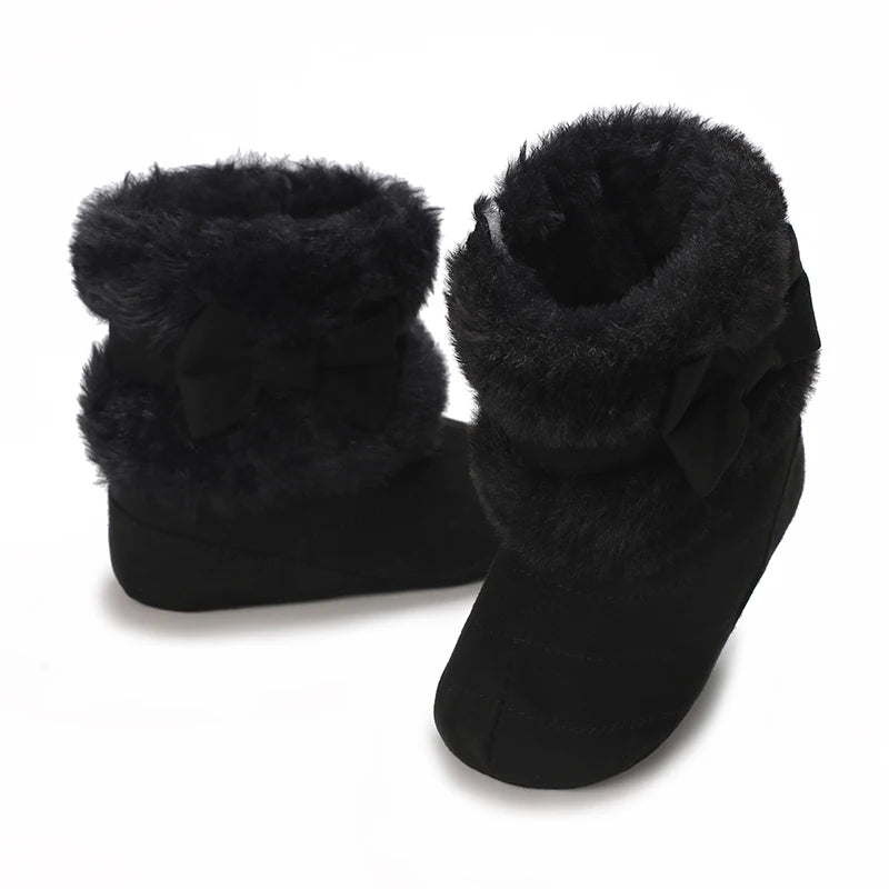 0-18M baby shoes Girls winter plush comfort snow boots cute bow cotton shoes baby soft soled non-slip toddler shoes