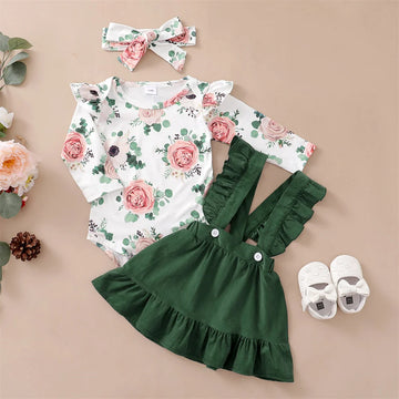 0-12Months Newborn Baby Girl 3PCS Clothes Set Floral Long Sleeve Fashion Spring & Autumn Daily Outfit