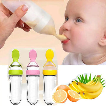 1 PC Safe Useful Silicone Baby Bottle With Spoon Food Supplement Rice Cereal Bottles Squeeze Spoon Milk Feeding Bottle Cup