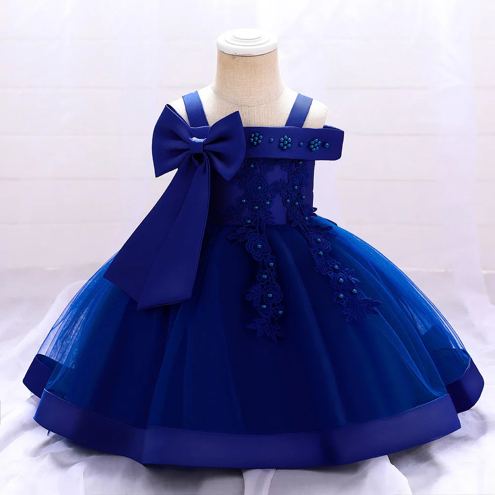 Baby Girls Elegant Big Bow Party Dress | Wedding & Birthday Princess Gown 6-36M