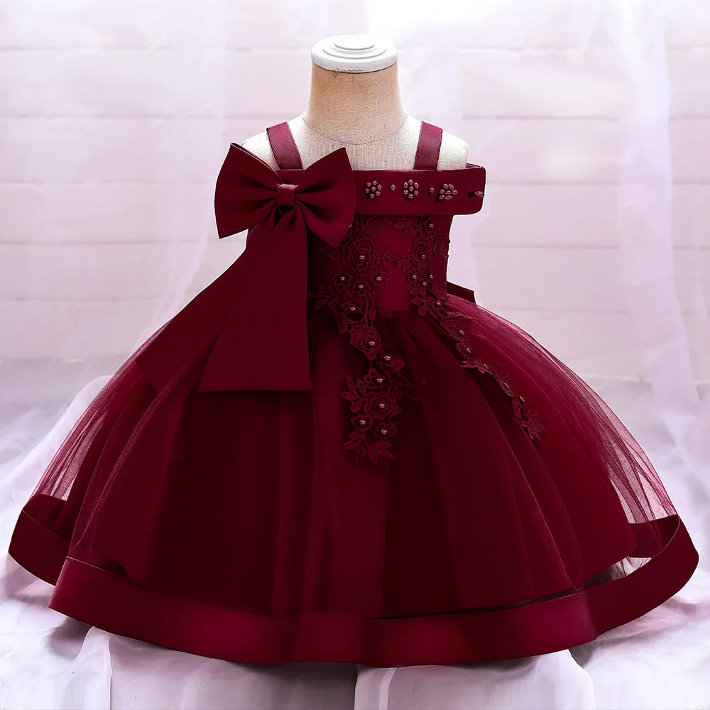 Baby Girls Elegant Big Bow Party Dress | Wedding & Birthday Princess Gown 6-36M