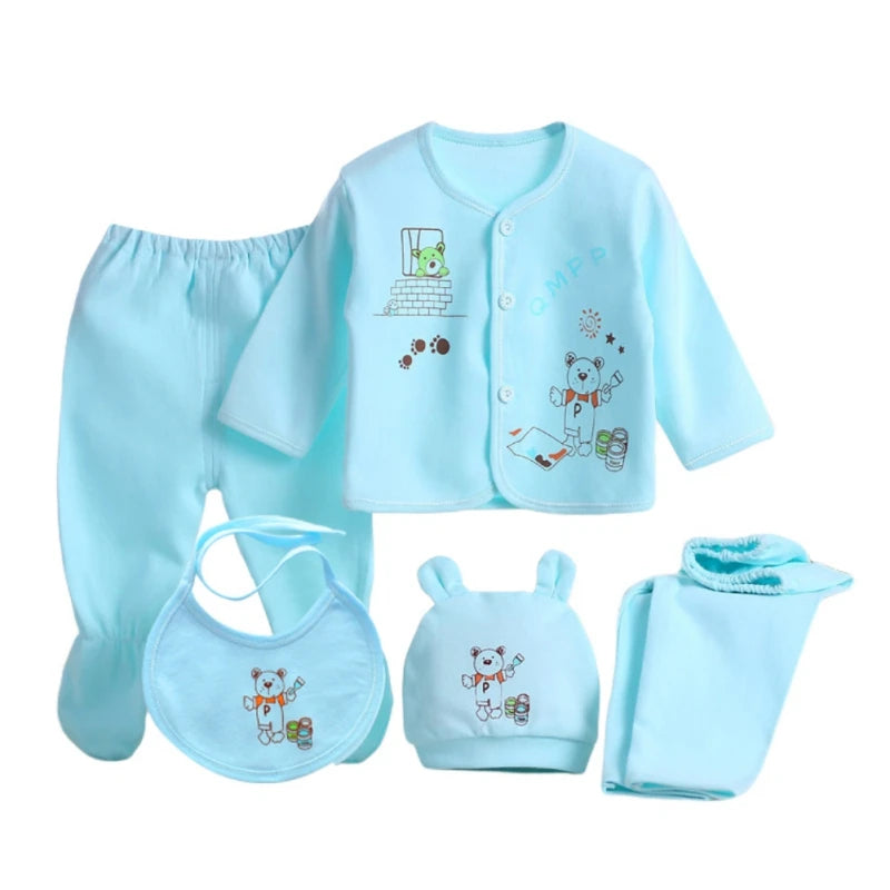 5pcs/Set Newborn Baby Clothing Set Cartoon Infant Boys Girls Clothes Suits Cotton Soft Cute Cat Newborn Outfit Baby Sets ﻿