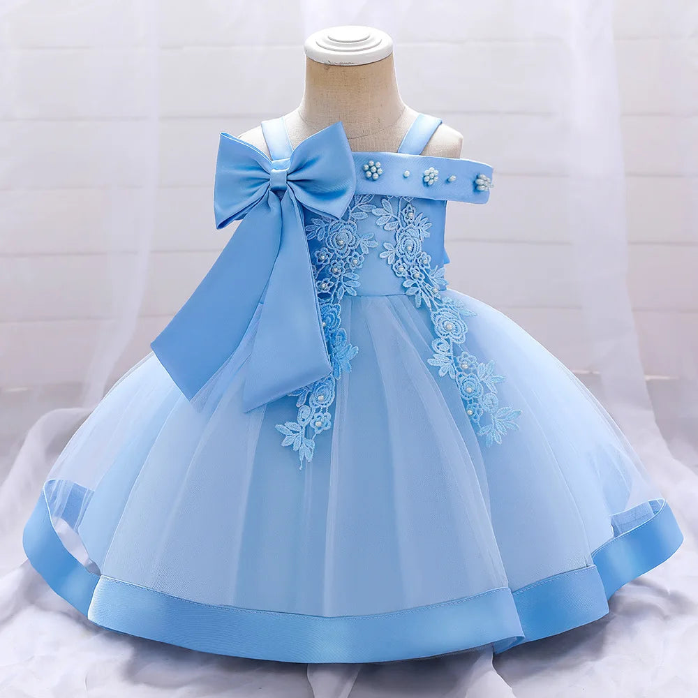 Baby Girls Elegant Big Bow Party Dress | Wedding & Birthday Princess Gown 6-36M