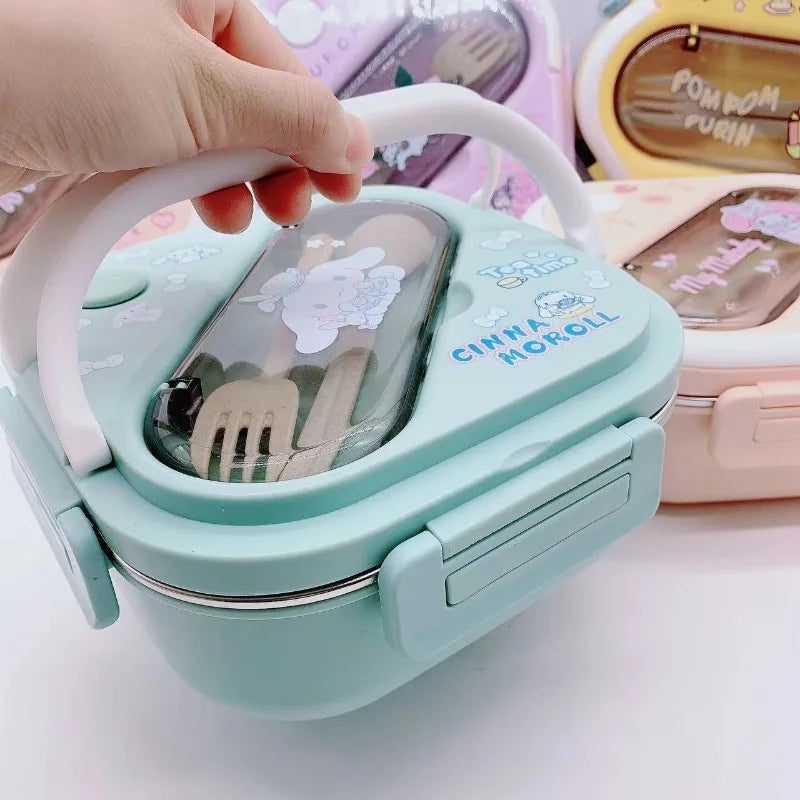 Sanrio Stainless Steel Lunch Box | 3 Compartments 1300ml | Kuromi, Hello Kitty, My Melody & Cinnamoroll