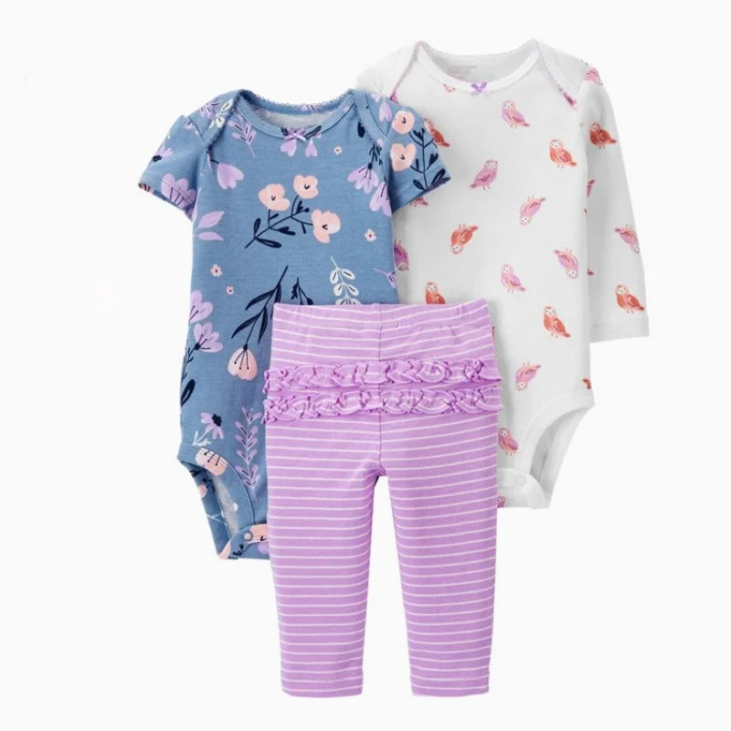 3PCS Baby Clothing Set Autumn Newborn Baby Girl Pure Cotton Clothes Set Soft Cute Animal Kids Bodysuits+Pants+Romper Bebe 6-24M
