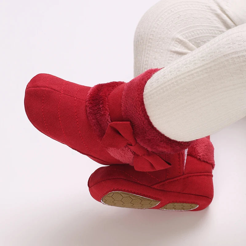 0-18M baby shoes Girls winter plush comfort snow boots cute bow cotton shoes baby soft soled non-slip toddler shoes