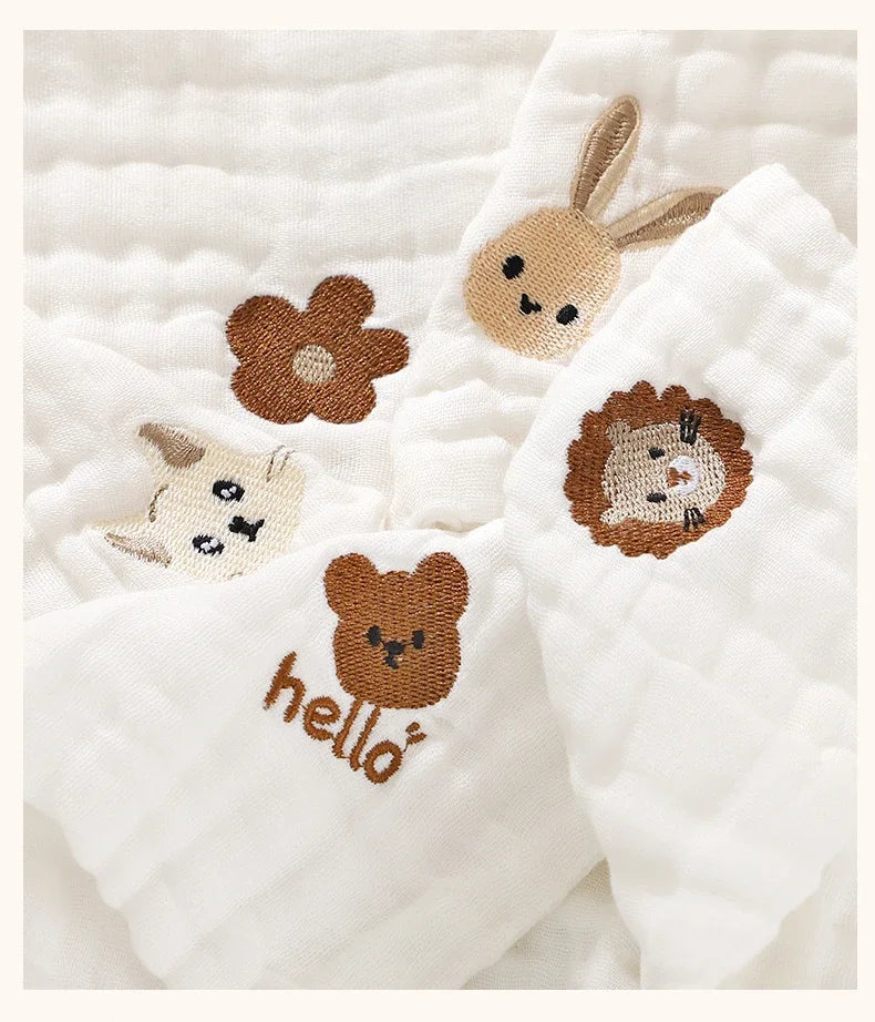 6 Layer Cotton Embroidery Baby Saliva Towels Hand Face Wipes Newborn