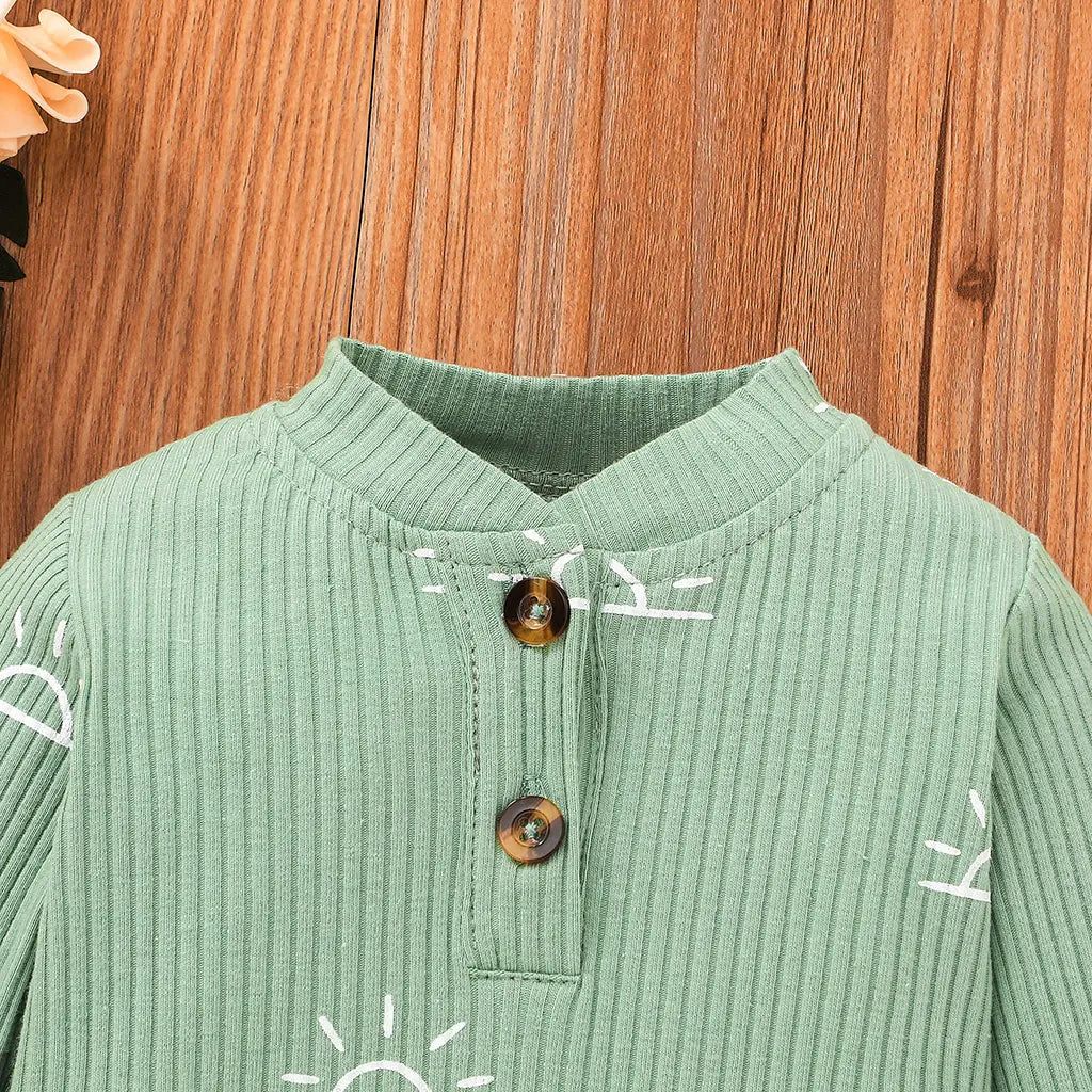 3 PCS Baby Boy Clothes Set Spring Autumn Knitted V-neck Romper+infant Pants+Cap Newborn Outfit
