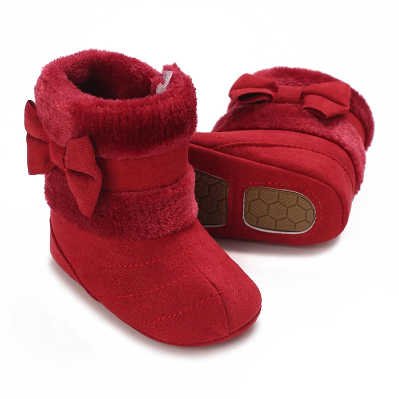 0-18M baby shoes Girls winter plush comfort snow boots cute bow cotton shoes baby soft soled non-slip toddler shoes