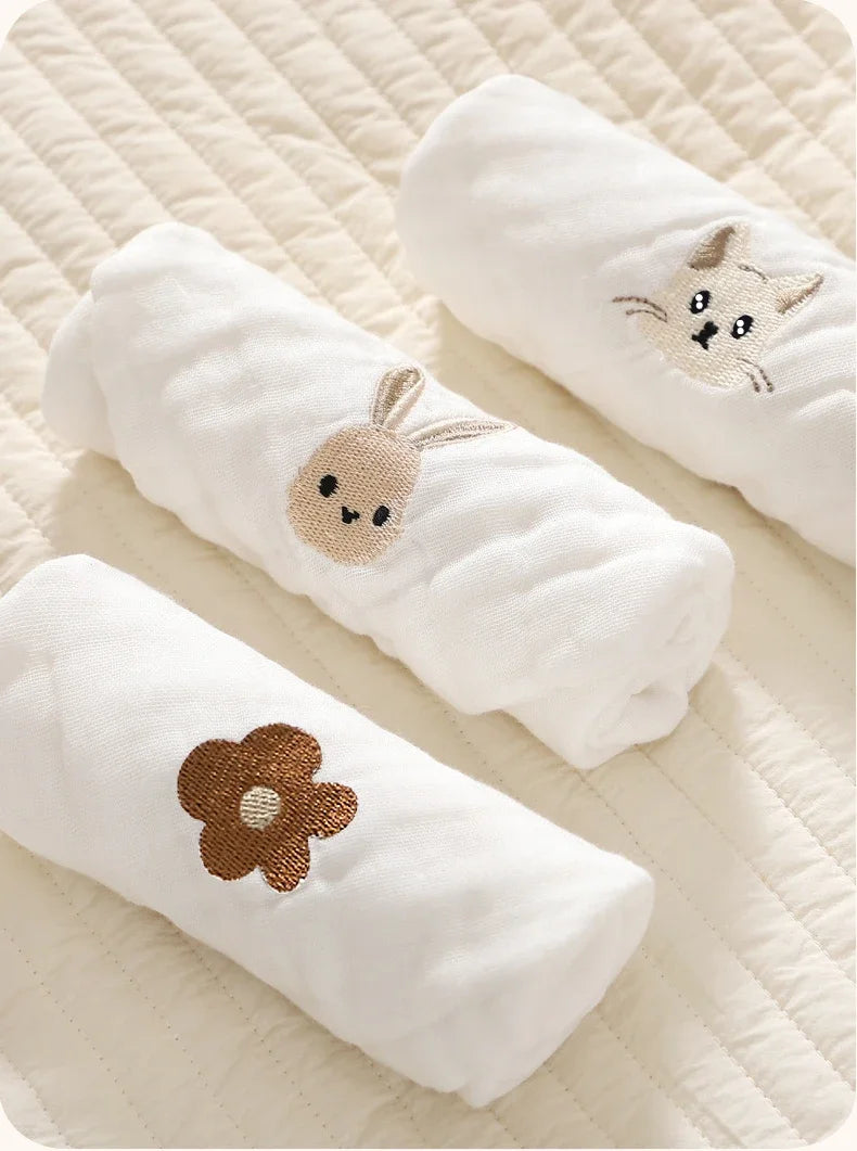 6 Layer Cotton Embroidery Baby Saliva Towels Hand Face Wipes Newborn