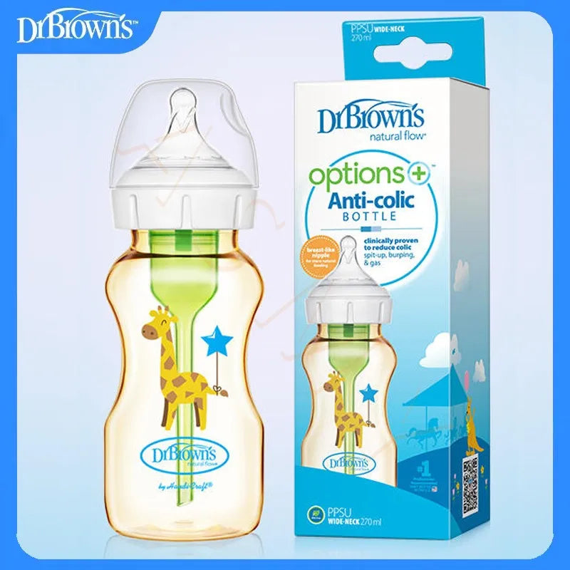 Dr. Brown's newborn glass baby bottle, wide diameter, anti-colic, gas-liquid separation 150ML + 270ML