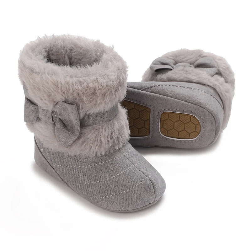 0-18M baby shoes Girls winter plush comfort snow boots cute bow cotton shoes baby soft soled non-slip toddler shoes