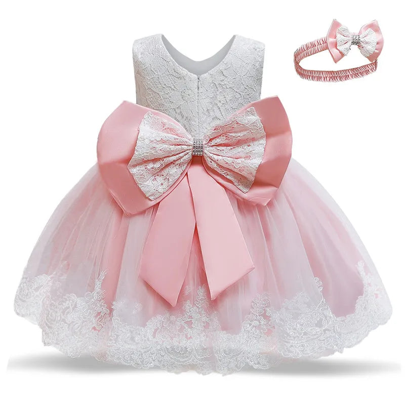 Baby Girl Baptism Dresses Toddler White Lace Flower Tulle Christening 1 Years Birthday Princess Party Dress Newborn Wedding Gown