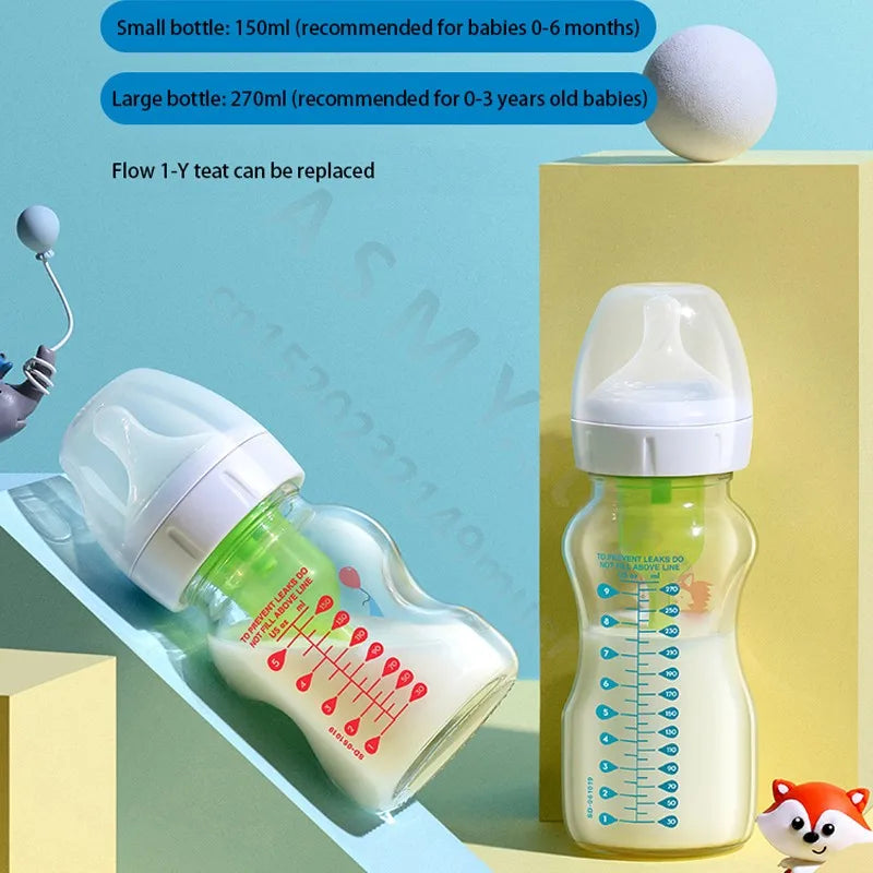 Dr. Brown's newborn glass baby bottle, wide diameter, anti-colic, gas-liquid separation 150ML + 270ML
