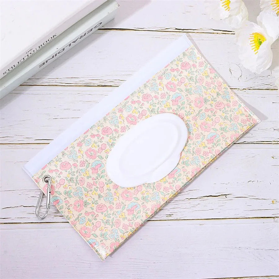 Baby Wet Wipe Pouch Cute Snap-Strap Refillable