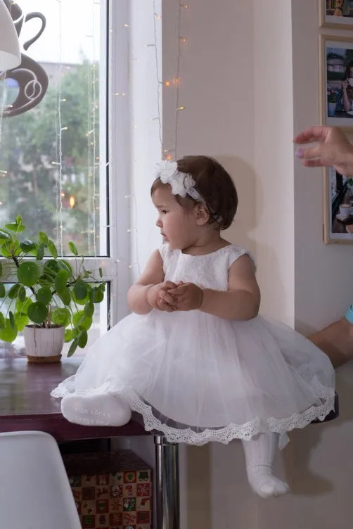 Baby Girl Baptism Dresses Toddler White Lace Flower Tulle Christening 1 Years Birthday Princess Party Dress Newborn Wedding Gown