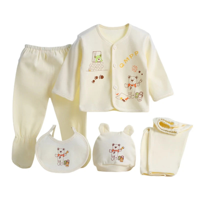 5pcs/Set Newborn Baby Clothing Set Cartoon Infant Boys Girls Clothes Suits Cotton Soft Cute Cat Newborn Outfit Baby Sets ﻿