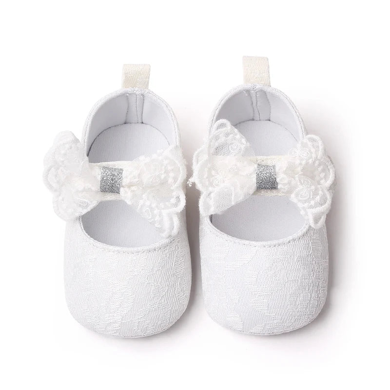 Baby Soft Cotton Shoes Beautiful Lace Bowknot Mary Jane 6 to 12 Month Baby Girl Prewalking Shoes High Quality Soft and Anti-slip