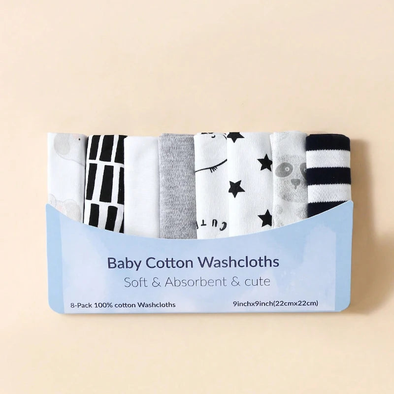 Newborn 8 Piece Baby Saliva Wipes 100% Cotton Soft and Comfortable Shower Towels