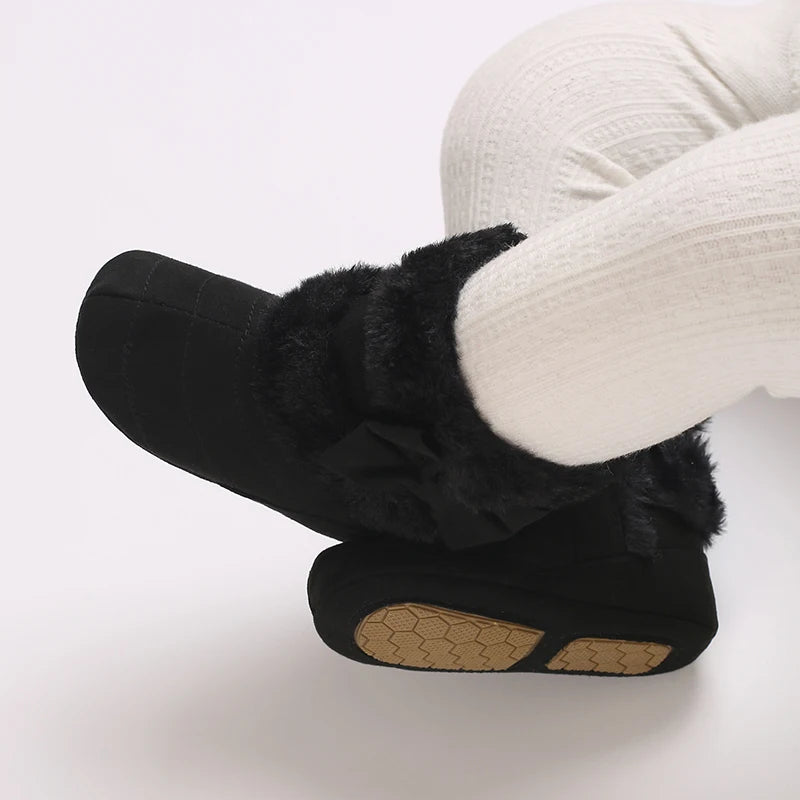 0-18M baby shoes Girls winter plush comfort snow boots cute bow cotton shoes baby soft soled non-slip toddler shoes