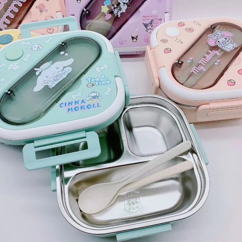 Sanrio Stainless Steel Lunch Box | 3 Compartments 1300ml | Kuromi, Hello Kitty, My Melody & Cinnamoroll