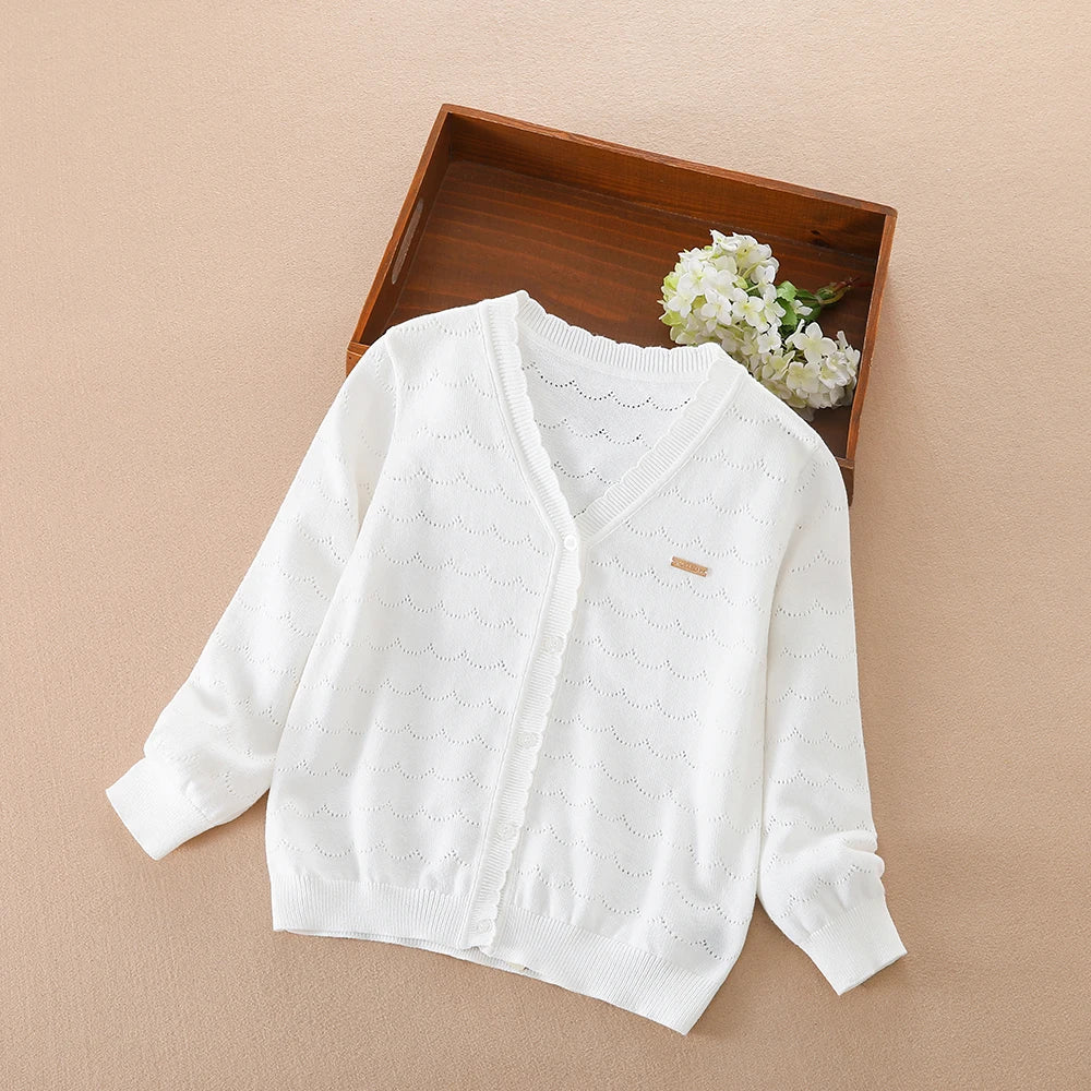 Kids Summer Clothes Girls Lightweight Cardigan Sweater Buttons Long Sleeve Casual Knitted Thin Breathable Outwear