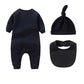 3Pcs Newborn Baby Sets Boy Girl Clothes 0-3 Months 100% Cotton Bodysuit Hat Bib Solid Color Long Sleeve Jumpsuits Infant Outfits