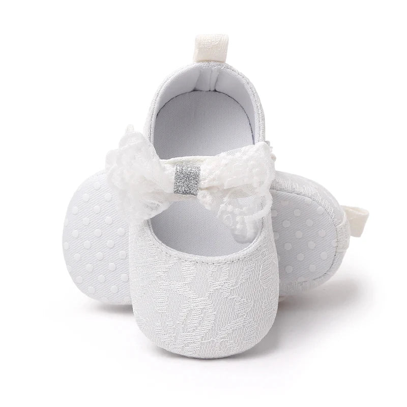 Baby Soft Cotton Shoes Beautiful Lace Bowknot Mary Jane 6 to 12 Month Baby Girl Prewalking Shoes High Quality Soft and Anti-slip