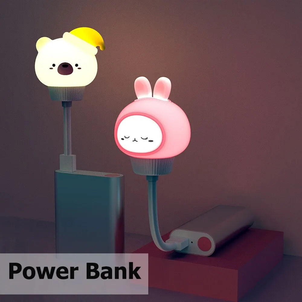 Kid Bedroom Decor Bedside Lamp USB Night Light LED Chlidren Cute Cartoon Night Lamp Bear Chick Kitten Remote Control for Baby