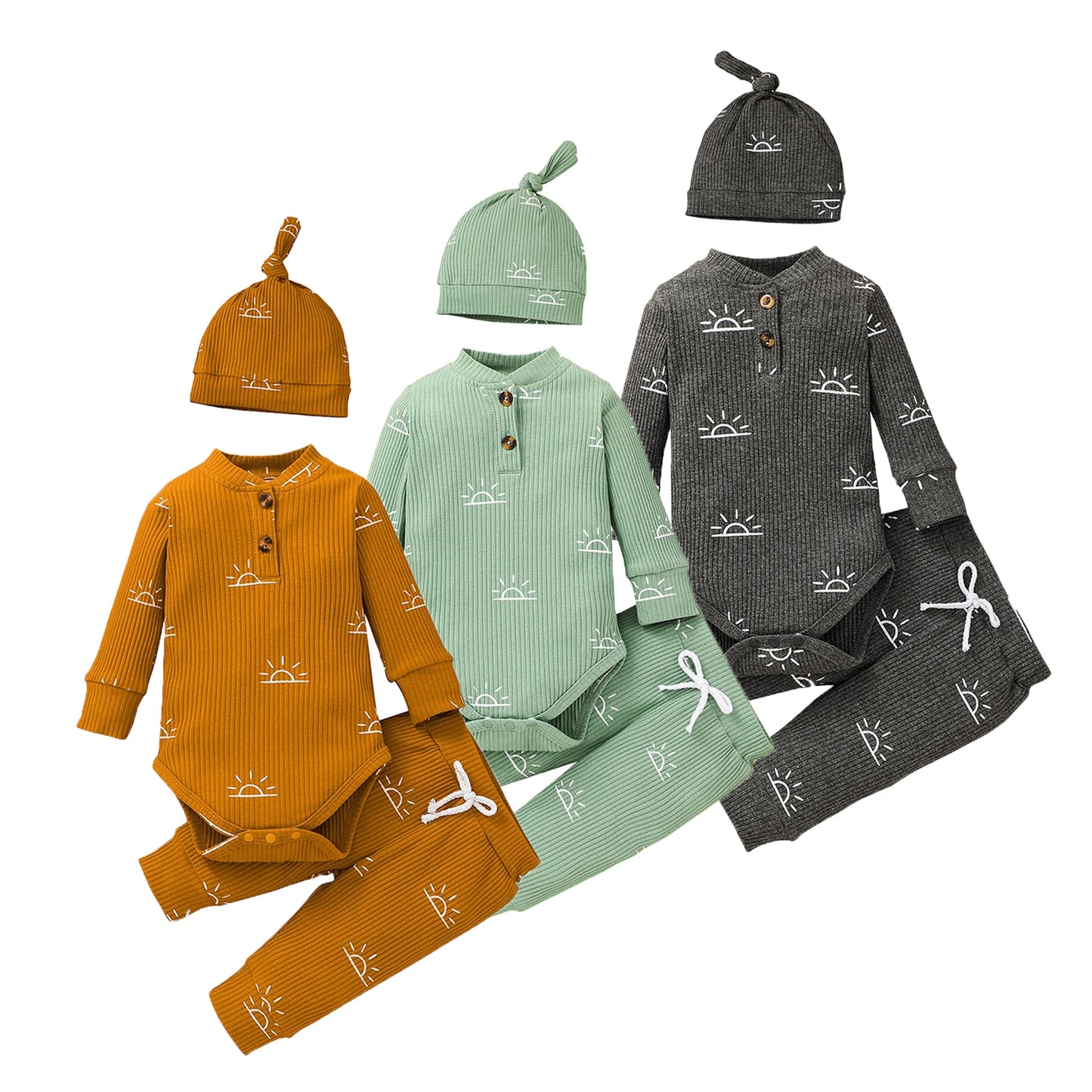 3 PCS Baby Boy Clothes Set Spring Autumn Knitted V-neck Romper+infant Pants+Cap Newborn Outfit