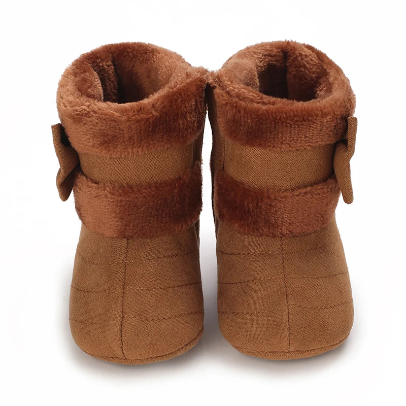 0-18M baby shoes Girls winter plush comfort snow boots cute bow cotton shoes baby soft soled non-slip toddler shoes